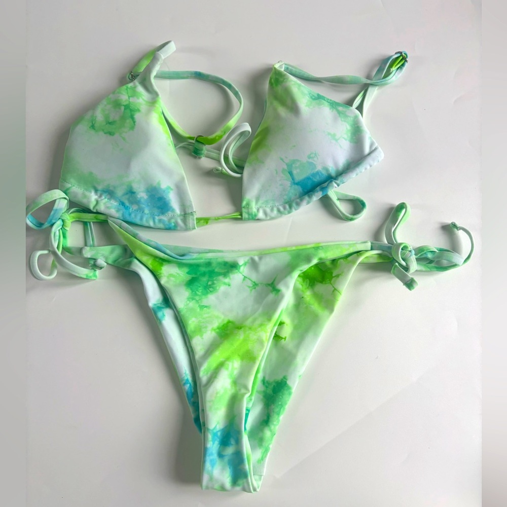 Neon Green Bikini Set | Lime Green Swimsuit | Size S / 4 | Removable Cups